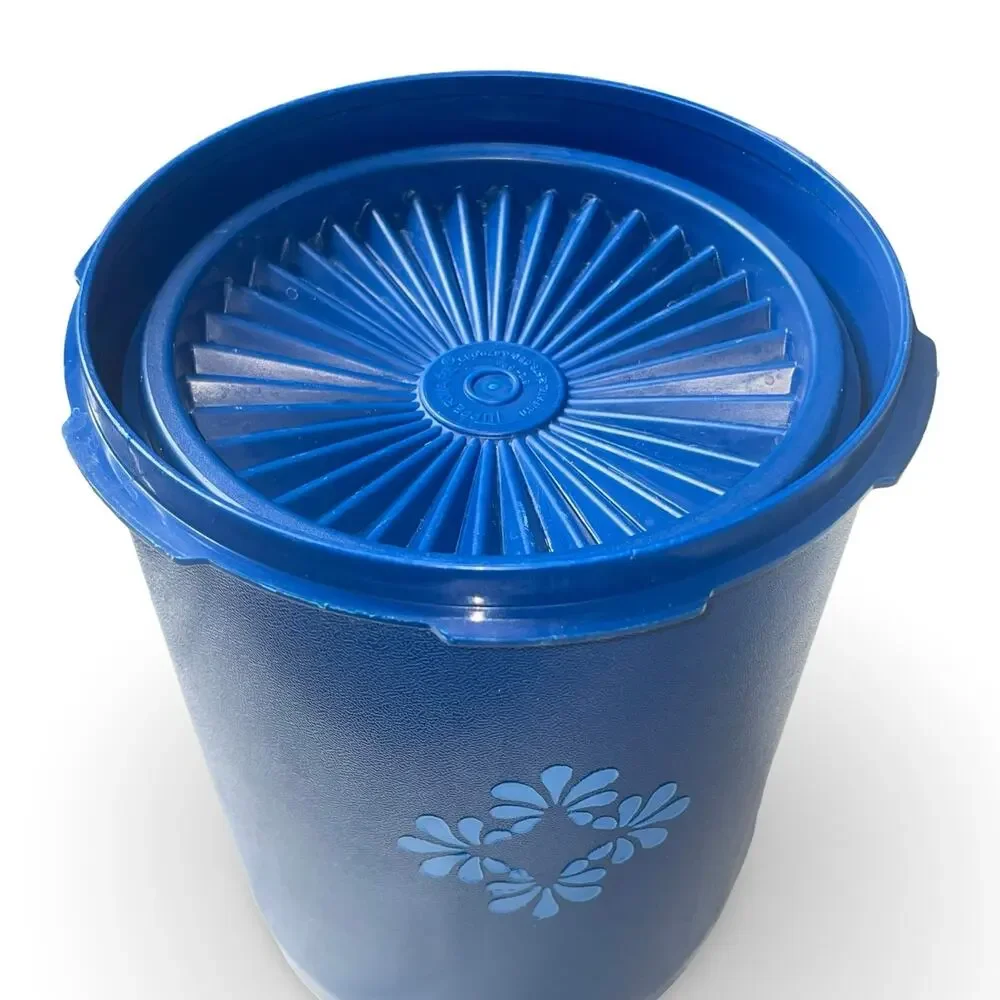 Tupperware Servalier Nesting Canister Set x2 Blue Floral Medallion 809 811 VTG
